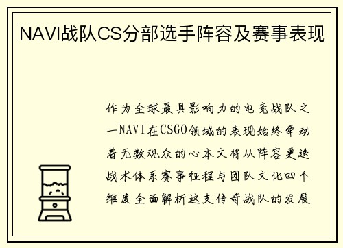 NAVI战队CS分部选手阵容及赛事表现